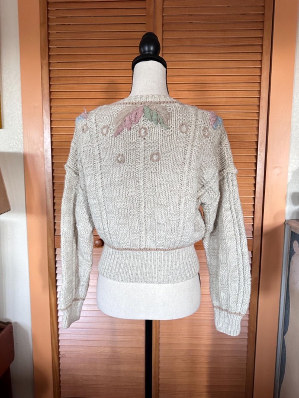 Vintage 1980s Liz Claiborne Cardigan: Hand Embroidered Knit Wool Sweater - Picture 2 of 14